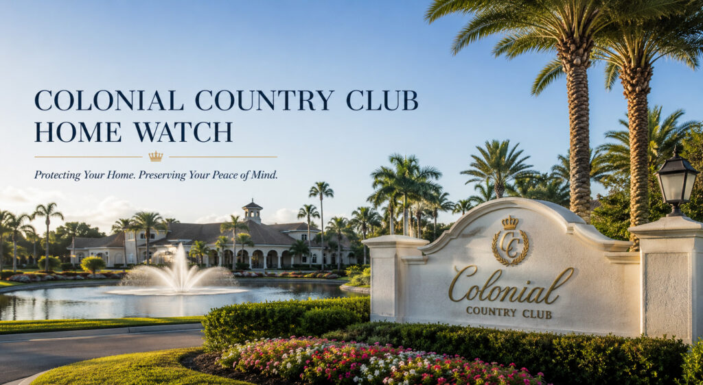 Professional Home Watch services for Colonial Country Club in Fort Myers, Florida, helping seasonal homeowners protect vacant homes with routine inspections and detailed reporting.